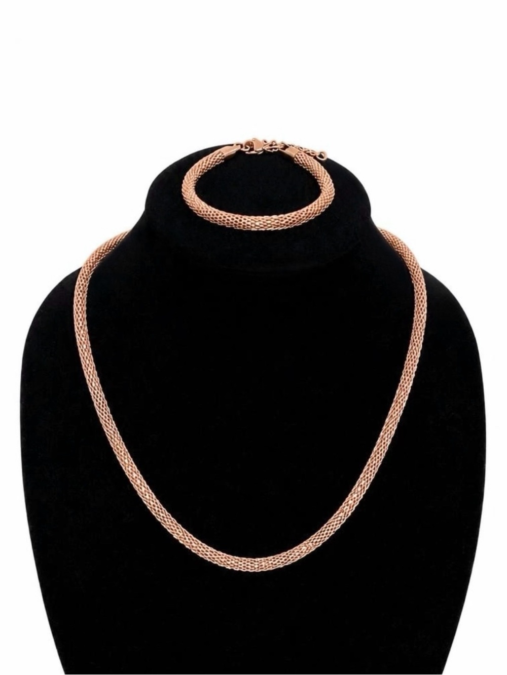 Rose Gold-Tone Mesh Chain Necklace & Bracelet Set